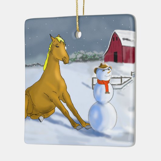 Cowboy Snowman & Horse kerstversiering Keramisch Ornament (Links)