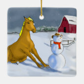 Cowboy Snowman & Horse kerstversiering Keramisch Ornament (Achterkant)