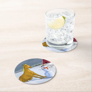Cowboy Snowman & Horse Paper Onderzetter