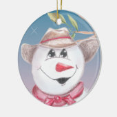 Cowboy Snowman in Red Scarf, geïllustreerd Ornamen Keramisch Ornament (Links)