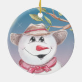 Cowboy Snowman in Red Scarf, geïllustreerd Ornamen Keramisch Ornament (Achterkant)