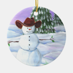 Cowboy Snowman Keramisch Ornament