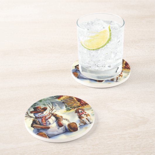 Cowboy Snowman Kerst Onderzetter (Zijkant)