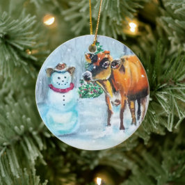 Cowboy Snowman Kerstversiering Keramisch Ornament