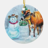 Cowboy Snowman Kerstversiering Keramisch Ornament (Voorkant)