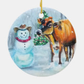 Cowboy Snowman Kerstversiering Keramisch Ornament (Achterkant)