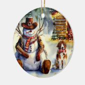Cowboy Snowman Kerstversiering Keramisch Ornament (Links)