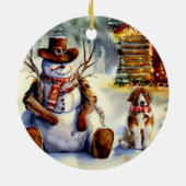 Cowboy Snowman Kerstversiering Keramisch Ornament (Achterkant)