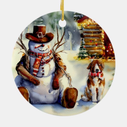 Cowboy Snowman Kerstversiering Keramisch Ornament (Achterkant)