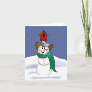 Cowboy Snowman met Birdhouse Feestdagen Kaart
