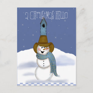 Cowboy Snowman met Birdhouse Feestdagenkaart