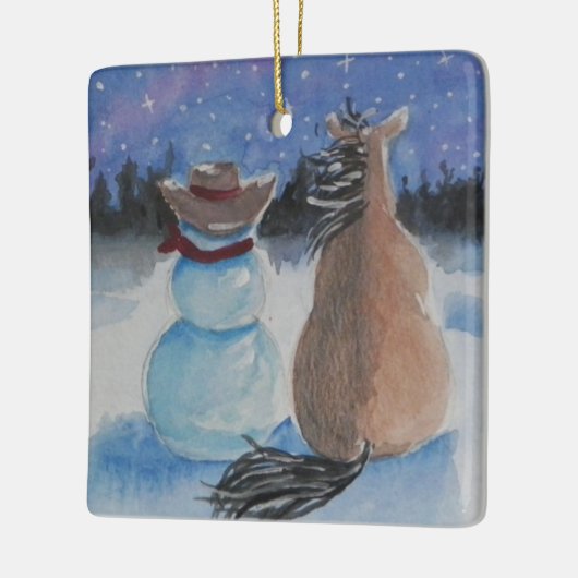 Cowboy Snowman met paardenkerstfeestdag Keramisch Ornament (Links)