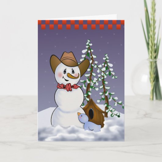 Cowboy Snowman met Red Bandana Feestdagen Kaart (Voorkant)