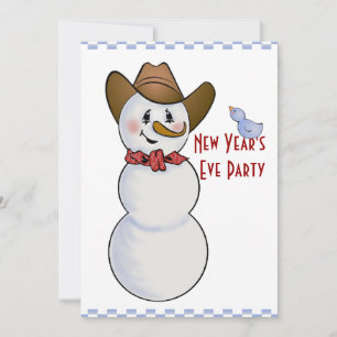Cowboy Snowman New Years Eve Party Kaart