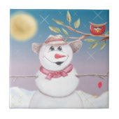 Cowboy Snowman & Owl Winter Scene Tegeltje (Voorkant)