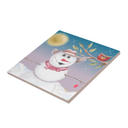 Cowboy Snowman & Owl Winter Scene Tegeltje (Zijkant)