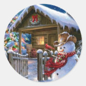 Cowboy Snowman Ronde Sticker (Voorkant)