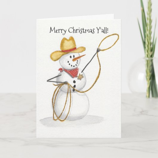 Cowboy Snowman Waterverf kerstkaart Kaart (Voorkant)