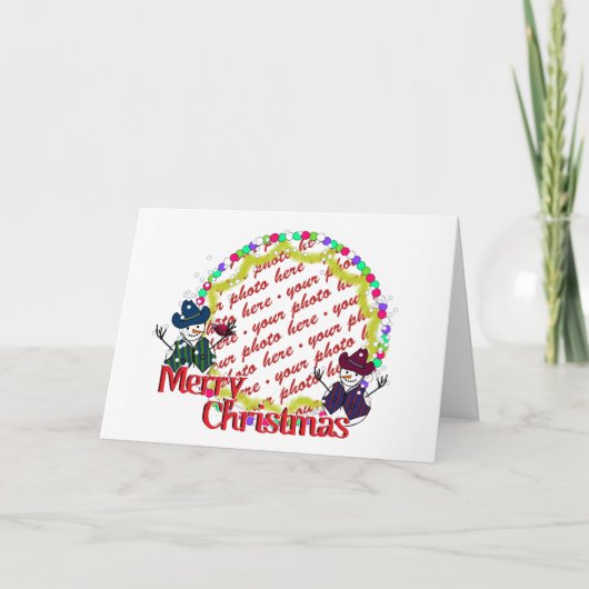 Cowboy Snowmen Kerstfoto Feestdagen Kaart (Voorkant)