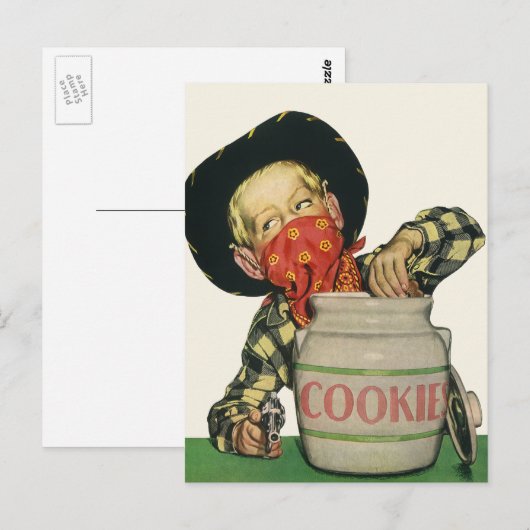 Cowboy Speelgoed Hand in de Cookie Jar Briefkaart (Voorkant / Achterkant)