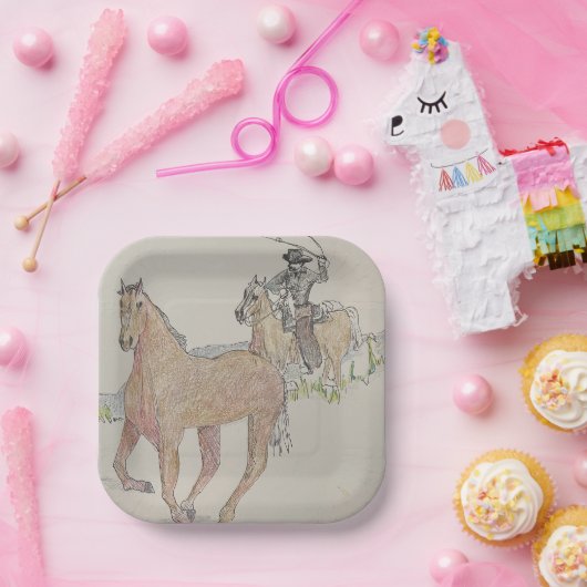 Cowboy Square Party Borden Papieren Bordje (Feest)