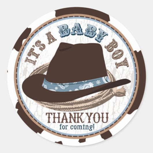 Cowboy Stetson Pet Western Baby shower Ronde Sticker (Voorkant)