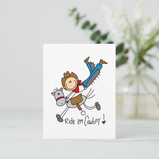 Cowboy Stick Figuur Tshirts en cadeaus Briefkaart (Staand voorkant)