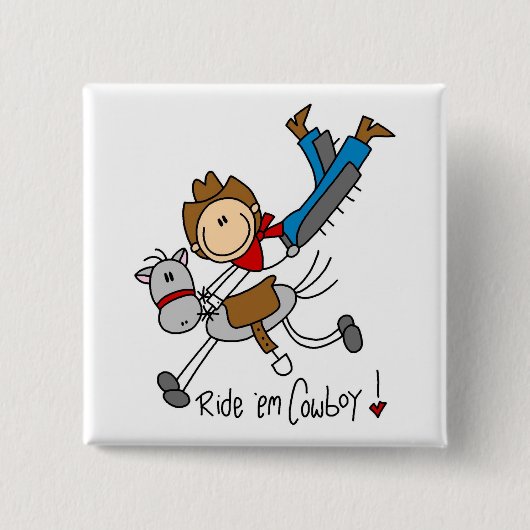 Cowboy Stick Figuur Tshirts en cadeaus Vierkante Button 5,1 Cm (Voorkant)