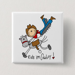 Cowboy Stick Figuur Tshirts en cadeaus Vierkante Button 5,1 Cm
