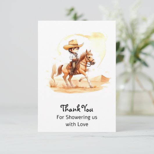 Cowboy-stijl rustieke jongen Baby shower Bedankkaart (Staand voorkant)