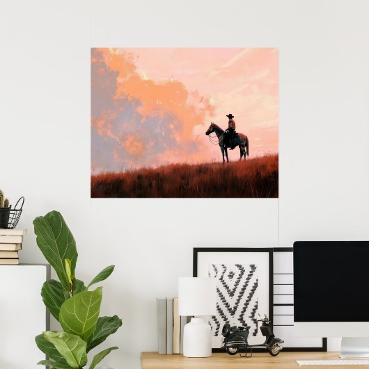 Cowboy Sunrise Western Poster (Thuiskantoor)