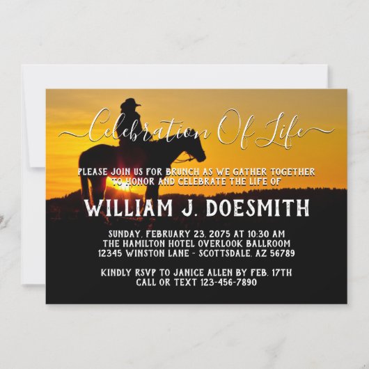 Cowboy Sunset Herdenkingsdienst Aankondiging (Voorkant)