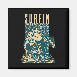 Cowboy surfen Cowboy Met Surfplank Surfen Surfer Magneet