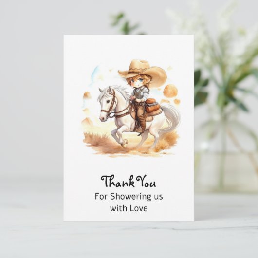 Cowboy Tales: Rustiek Wild West Baby shower Bedankkaart (Staand voorkant)