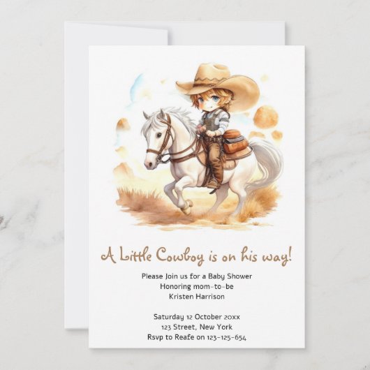 Cowboy Tales: Rustiek Wild West Baby shower Kaart (Voorkant)