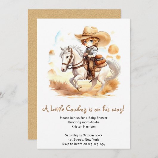 Cowboy Tales: Rustiek Wild West Baby shower Kaart (Voorkant / Achterkant)