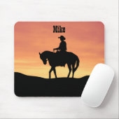 Cowboy te paard bij zonsondergang muismat (Met muis)