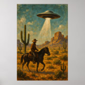 Cowboy te paard UFO ontmoet Wall Art Poster (Voorkant)