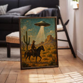 Cowboy te paard UFO ontmoet Wall Art Poster