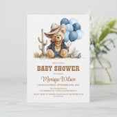 Cowboy Teddy Bear Baby Shower Invitation Kaart (Staand voorkant)
