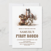 Cowboy Teddy Bear First Rodeo Birthday Party Kaart (Voorkant)