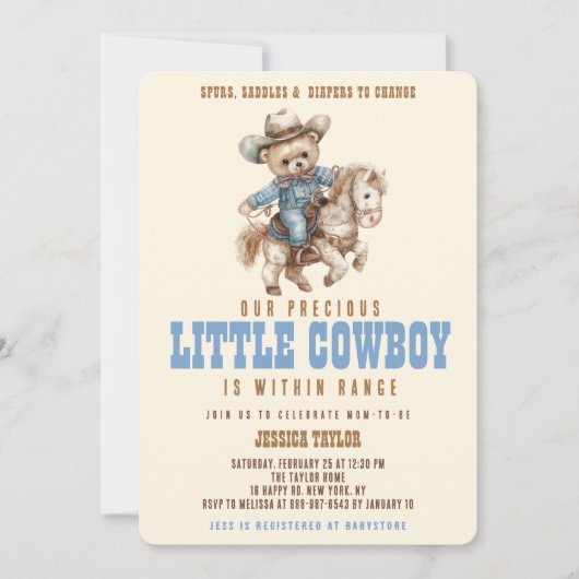 Cowboy Teddy Bear Wild West Baby Jongen Douche Kaart (Voorkant)