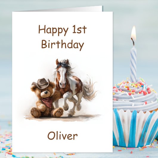 Cowboy Teddybeer 1e verjaardag Kaart