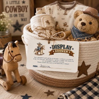 Cowboy Teddybeer Display Baby Shower Informatiekaartje
