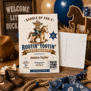 Cowboy Teddybeer Western QR RSVP Baby Shower Briefkaart