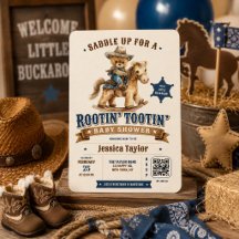 Cowboy Teddybeer Western QR RSVP Baby Shower