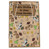 Cowboy thema Gift Bag met bewerkbaar tekstvak Medium Cadeauzakje (Voorkant)