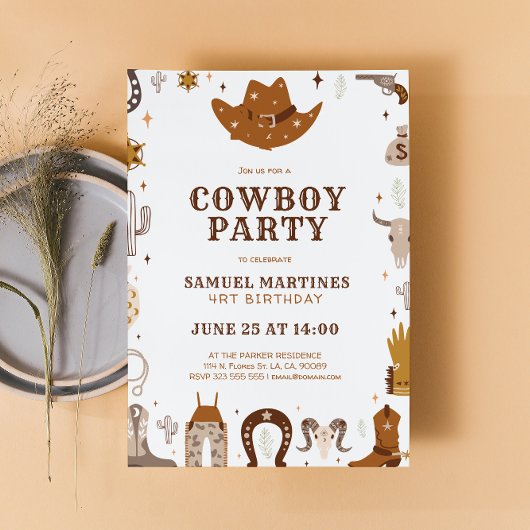 Cowboy thema kinderen verjaardagsfeestje kaart