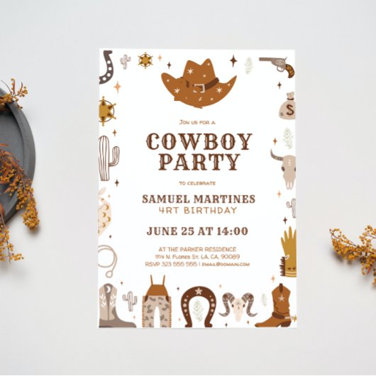 Cowboy thema kinderen verjaardagsfeestje kaart