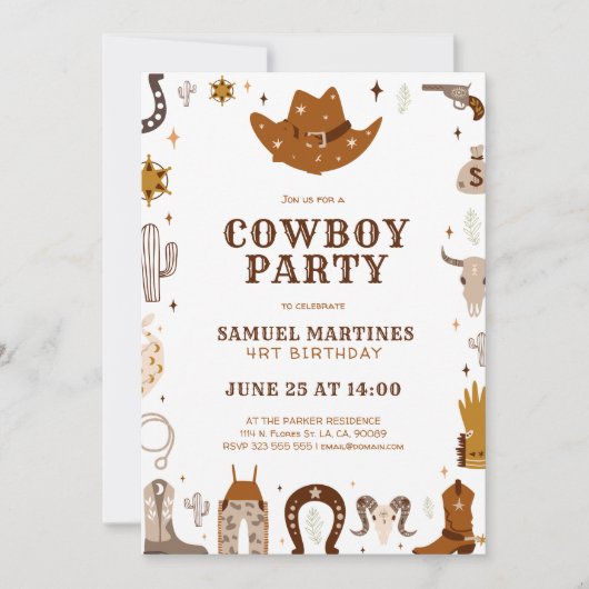 Cowboy thema kinderen verjaardagsfeestje kaart (Voorkant)